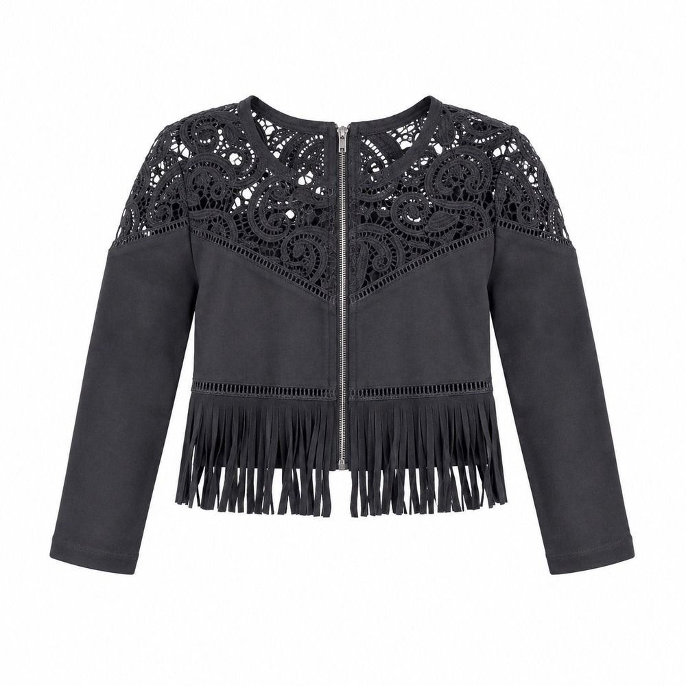 Faux‎ Suede Fringe Lace Crop Top Small NWT western black boho edgy concert goth